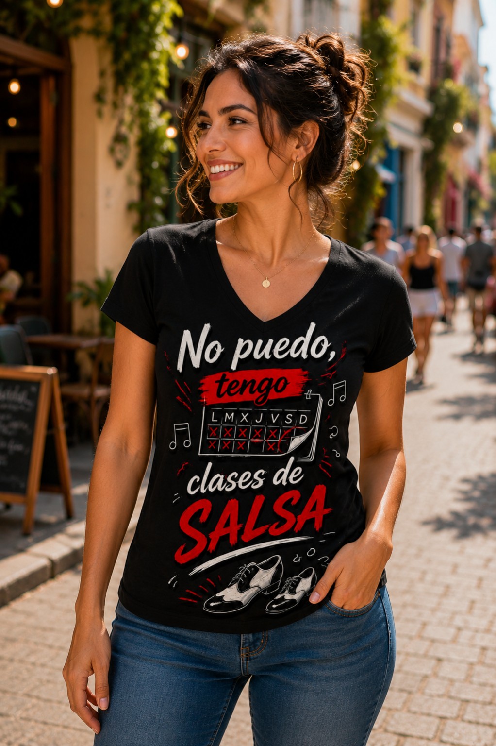 Polo para mujer con cuello V SXE-M08, Colección Universal Salseros por Excelencia